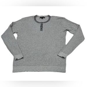 John Varvatos U.S.A. Sweater Mens Medium Gray Henley Waffle Knit Cotton Pullover